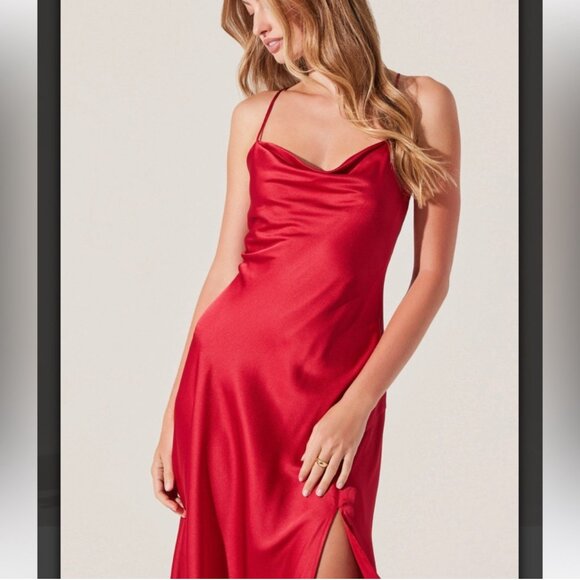 NWT! Astr the Label Gaia Cowl Neck Satin Midi dress sz XS event cocktail flaws - Picture 2 of 16